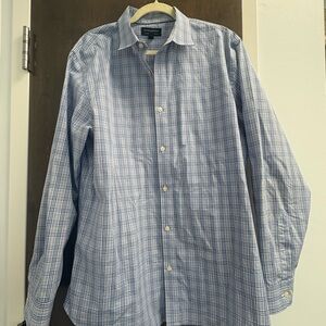 Banana Republic Men's Blue & White & Orange Checkered Shirt Size Large Slim Fit